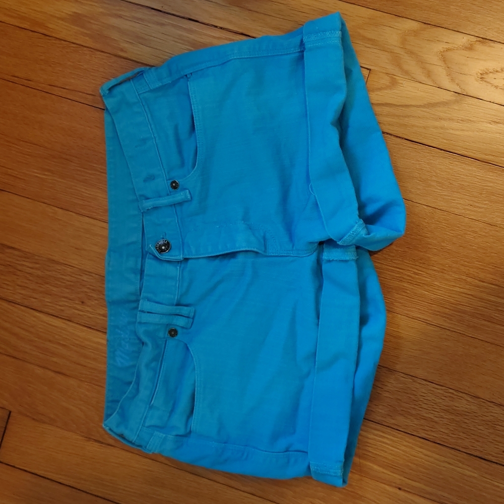 Madewell turquoise midi cuff denim shorts sz 27